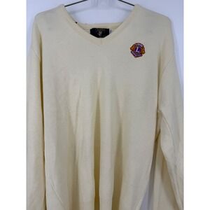 Vtg Lions Club International Crown Club Mens Cream V Neck Sweater Size L NWT